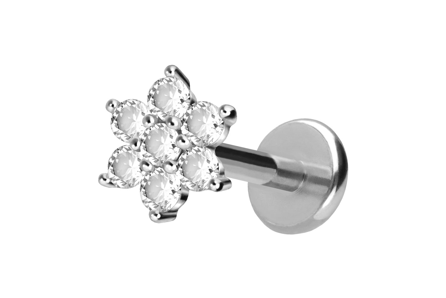 Titan Labret Piercing mit Push Fit KRISTALLBLUME